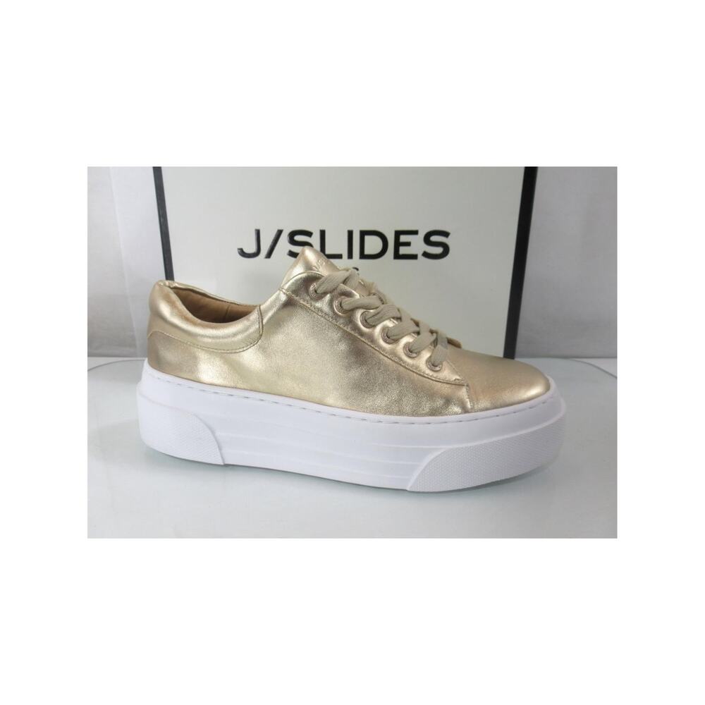 J/Slides NYC Amanda Platform Lace Up Low Top Sneakers Light Gold Leather Size 9